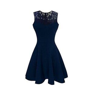 Heloise de Sy Floral Lace Sleeveless A-Line Cocktail Party Dress‎ Blue Small New